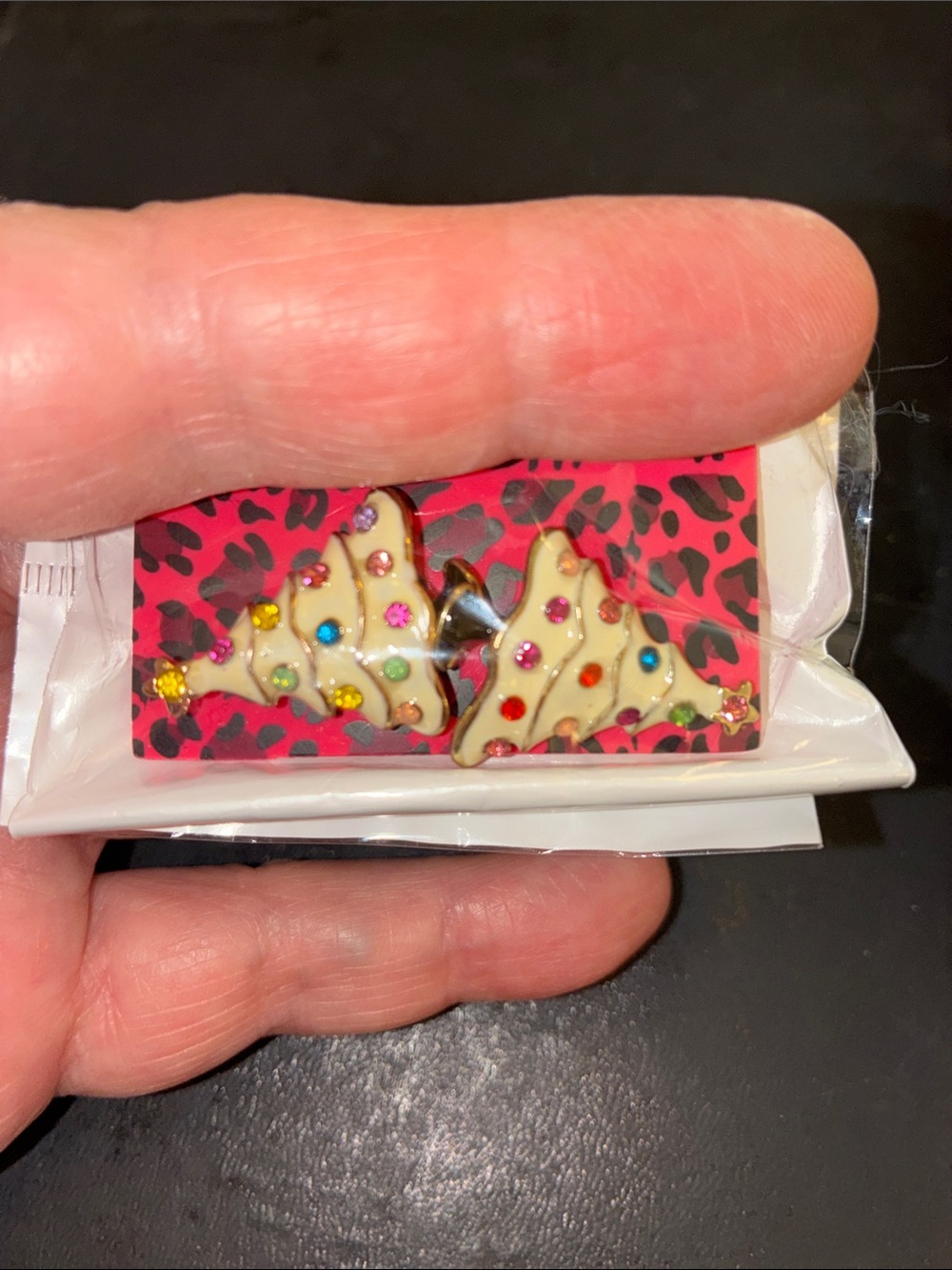 Festive Cream Tree Earrings with Multicolor Accents